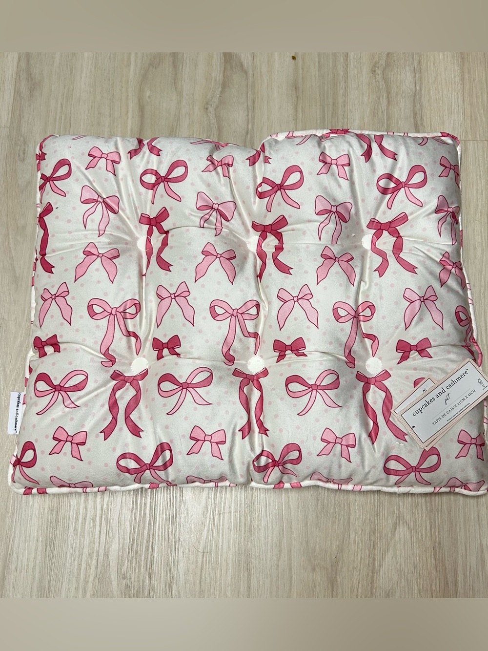 New Cupcakes and Cashmere Dog Pet Crate Mat Pillow Pink Bows 24" x 19"
